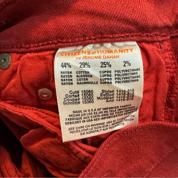 Citizens of Humanity Rocket Slick Coated High Rise Skinny Jeans Red Sz 26 - Picture 12 of 15
